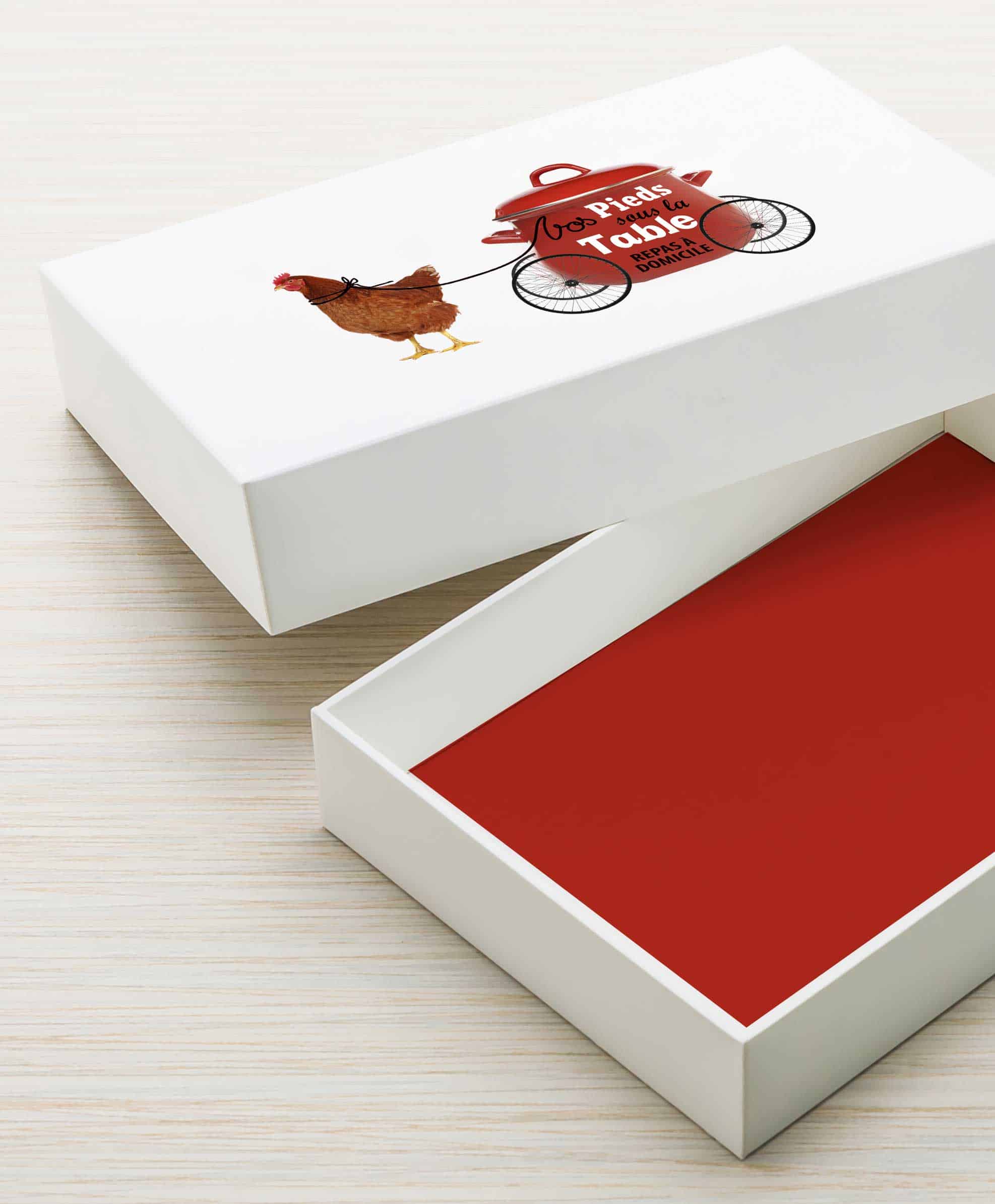 les pieds sous la table boite traiteur blanche personnalisée recyclée recadrée