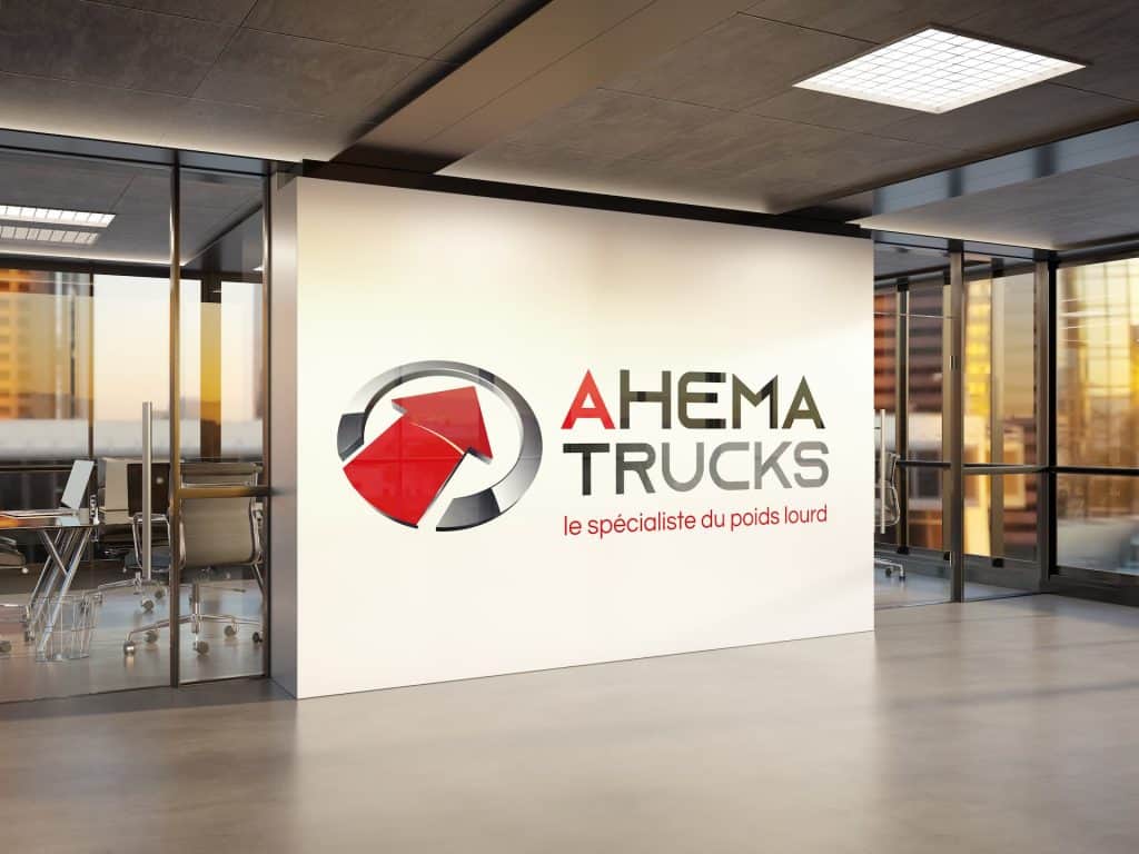 Camion lourd AHEMA TRUCKS en intérieur moderne ahema trucks logo